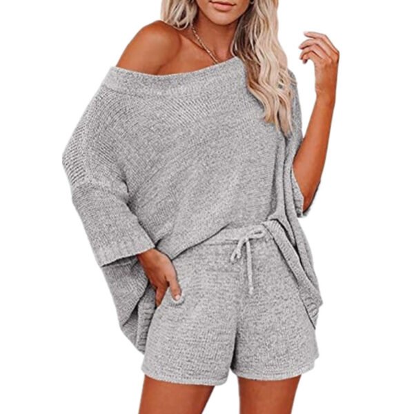 Off-the-shoulder Top Waist Shorts Casual Pajamas Suit - Image 3