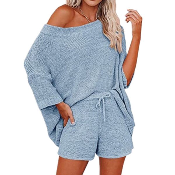 Off-the-shoulder Top Waist Shorts Casual Pajamas Suit - Image 6