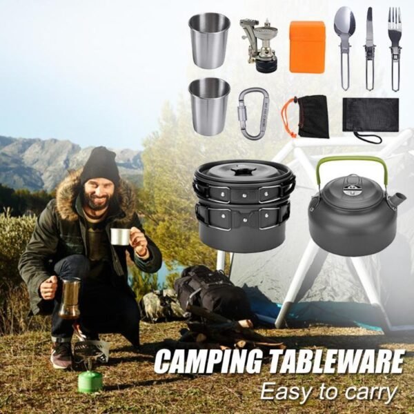 Camping Cookware Kit Outdoor Cooking Set Aluminum Equipment Outdoor Pot Travel Tableware Kitchen Hiking Picnic BBQ - Image 2