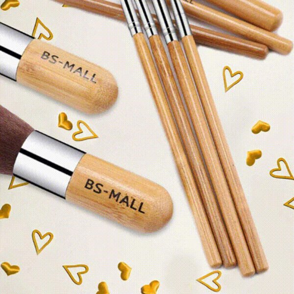 11Pcs Bamboo Makeup Brush Set, Synthetic Kabuki Makeup Brush Set With Storage Bag And Makeup Sponge, USPS Shipping - Image 2