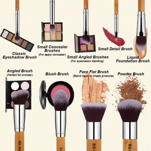 11Pcs Bamboo Makeup Brush Set, Synthetic Kabuki Makeup Brush Set With Storage Bag And Makeup Sponge, USPS Shipping - Image 6